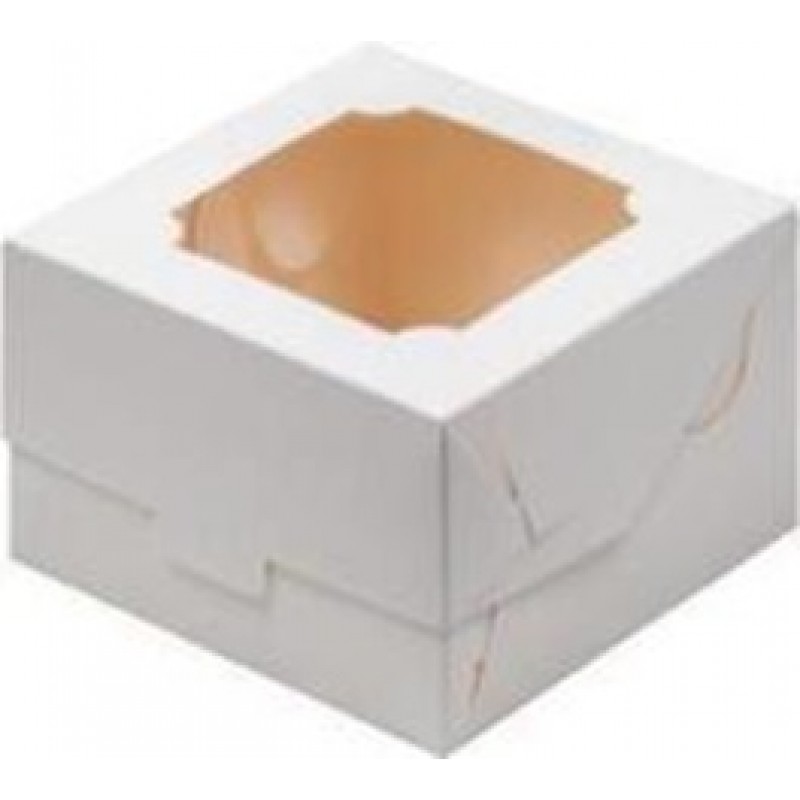 Короб картонный 120х120х80 для бенто-торта с окном белый
